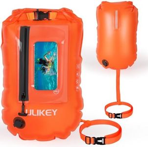 Ulikey Bouée de Natation 2 en 1 et Sac à Dos étanche, 28L Bouée de Natation Gonflable Swim Buoy Eau Libre pour Triathlètes, Kayakistes, Plongeurs en Apnée (Orange mit Handytasche)