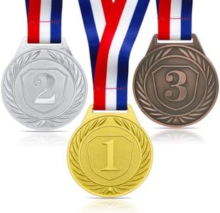 Medallas para niños, 3 piezas de medalla de metal de bronce dorado plateado para decoración olímpica, medallas del día deportivo con collar de cinta para premios del día deportivo, competiciones de