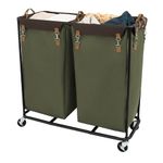 StorageWorks Laundry Sorter Cart with 2 Sections, 390L Laundry Cart with Wheels, Extra Large Double Laundry Hamper, Laundry Basket Divider for Hotel, Home, Green, 1-Pack