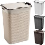 ZENQA Plastic Laundry Basket with Lid | Large 65 Litre Laundry Hamper Storage Washing Basket | Dirty Clothes Baskets with Handles | Laundry Basket Bin for Bathroom Bedroom (Mocha)