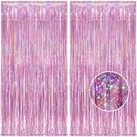 BRAVESHINE Pink Foil Fringe Curtain Backdrop, Sparkle Tinsel Metallic Curtains for Birthday Party Wedding Photo Backdrop Christmas Halloween Disco Party Decorations (2Pack, 1x2.5m)