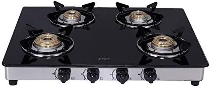 Elica Vetro Glass Top 4 Burner Gas Stove with Double Drip Tray (694 CT DT VETRO), Black, Manual
