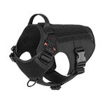 ICEFANG Tactical Dog Harness with 2X Metal Buckle,Working Dog MOLLE Vest with Handle,No Pulling Front Leash Clip,Hook and Loop for Dog Patch (L (28"-35" Girth), Black)