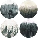 Lahome Forest Pattern Coasters - Round Drinks Absorbent Stone Coaster Set With Ceramic Stone and Cork Base for Kinds of Mugs and Cups (Forest, 4)