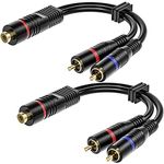 Subwoofer Cable Splitter, 2 Pack RCA Female to Dual RCA Male Y Splitter Cable Adapter, 8 Inches Gold Plated Connectors Audio Cable Extension Cord RFAdapter for Subwoofer Splitter