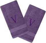 Personalized Towels Set with Monogram - Set of 2 Highly Absorbent & Soft Turkish Cotton Hand Towels - 16"x27" Monogrammed Hand Towels for Bathroom, Spa, Gym, Hotels - Lavender - V