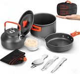 Camping Cookware Mess Kit 12PCS Outdoor Camping Cooking Set Lightweight 2-3 Person Camping Non-Stick Pot and Pan Set with Kettle Camp Cook for Outdoor Backpacking Hiking Picnic Fishing