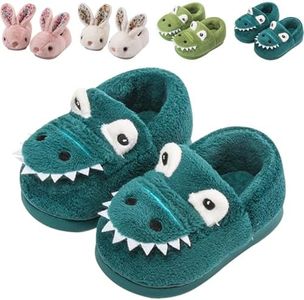 OWIF Little Kids Slippers Boys Dinosaur Slipper House Shoes Non Slip Warm Soft Winter Fuzzy Indoor Bedroom Cute Slippers, Blue,1-2 Big Kid