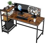 HOMIDEC Desk, 140x60cm Computer Desk with Bookshelf, 110cm Height Study Computer Laptop Table with 4 Tier DIY Storage Shelves Writing Table for Home Office Bedroom