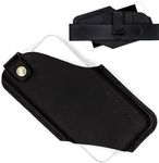 TobbinGear Left-Handed Leather Cell Phone Holster with Belt Clip, Universal Phone Holster for Men Belt Holder, Leather Case for iPhone, Samsung Galaxy Phones, Black Color