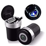 xingrass Auto Car Ashtray Portable with Blue LED Light Lighter Ashtray Smokeless Smoking Stand Cylinder Cup Holder (Silver-Black)