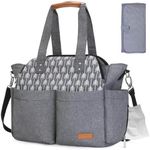 Lekebaby Large Diaper Tote Bag for Mom and Dad - Baby Diaper Satchel Bag with Insulated Pockets & Changing Pad & Stroller Straps in Grey, Arrow Print