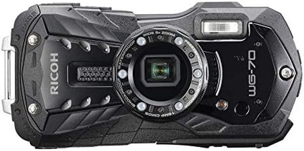RICOH WG-70 Black Waterproof Digital Camera 16MP High Resolution Images Waterproof 14m Shockproof 1.6m Underwater Photography 6-LED Ring Light Digital Microscope Mode Tough Body Design for Workplace