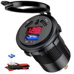 GOBGOD USB C Car Charger Socket 12V/24V USB C Outlet Dual 45W PD Type C & 18W QC3.0 Port with LED Voltmeter Red