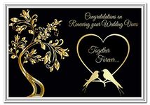 Wedding Vow Renewal Card – Congratulations on renewing your Marriage Vows - Special Keepsake Wishes - Blank inside to write own message - Quality Gold Black Love Birds Silhouette Theme