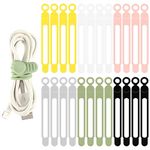 TamBee Cable Ties Reusable Silicone Cable Straps 24pcs Black Cable Wire Ties Cable Cord Organizers for Earphone Phone Charger Audio Cable Computer (Black White Pink Green Yellow Grey)