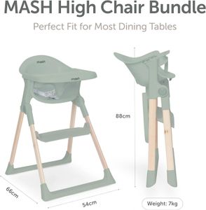 Baby Elegance Mash High Chair – Sage Green Adjustable Seat
