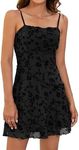 Verdusa Women's Lettuce Trim Floral Print Mesh Sleeveless A Line Short Cami Dress Black Floral Medium