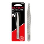 Revlon Slanted Tip Tweezers for Men, Ultra-Sharp for Precision Eyebrow Shaping and Facial Hair Removal, Larger Non-Slip Grip, Stainless Steel, 1 Count