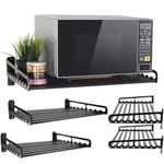 Electric Oven Holders, Microwave Oven Rack Kitchen Shelf, Black Storage Racks Wall Shelf, Kitchen Organizer Aeronautical Aluminum, Weight Bearing 180 lb (Black, 50 * 39.5cm)