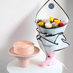 FlowerAura Delicious 500g Strawberry Cake With Bunch Of Fresh Live 12 Mix Roses Flowers Bouquet For Valentine's Day Gift, Birthday Gift, Anniversary Gift & Mother's Day Gift (Same Day Delivery)