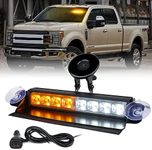 Xprite White&Amber LED Strobe Flashing Light Aluminum, Windshield Dash Deck Hazard Warning Traffic Advisor Caution Lights w/Suction Cups, for Emergency Construction Vehicles POV Truck EMS Snowplow