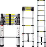 2.6M Telescopic Ladder 8.5FT Multi-Purpose Folding Aluminium Telescoping Ladder Foldable Ladder Extension Ladder Extendable Portable Loft Ladder Lightweight for Outdoor Indoor Work, 330lb Capacity