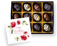 Dalmond Truffles Handmade Almond Date Chocolates Happy Birthday Chocolate Gift Box & Greeting Card Combo Gift Pack -12 Pcs, Assorted - Dark, Milk & White Chocolates Gift Box [250 GMS] (SLLove)