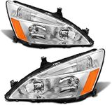 ADCARLIGHTS 2003 2004 2005 2006 2007 Accord Headlight Assembly for 2003-2007 Honda Accord 2/4dr Clear Lens Chrome Housing with Amber Reflector Headlamp Replacement Left and Right Pair