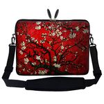 Meffort Inc 14 14.1 Inch Neoprene Laptop Sleeve Bag Carrying Case with Hidden Handle and Adjustable Shoulder Strap (Vincent Van Gogh Cherry Blossom)