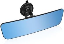 12'' Large Anti Glare Rear View Mirror with Suction Cup, Stick on Universal Frameless Inside Rearview Blue Mirror with Parabolic Wide Angle Mounted on Windshield for Car Marine Auto Boat Truck SUV Van