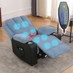 VIOLHEDO Recliner Sofa with CupHolders, Pastel Blue Recliner Armchair for Home Livingroom Recliner Chair Massage and Heat Jumbo Cord Fabric Chair Reclinings