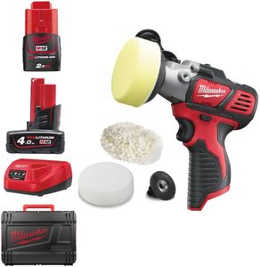 Milwaukee 4933447799 - M12bps - 421 x Polisher/Sander, 2 Speeds (2500/7500 RPM), Max Cap. 76 mm, 1 bat 4.0ah and 1 bat 2.0ah, White|red