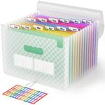 ABC life A4 Expanding File Organiser with Grid Pattern,13 Pockets Expandable Filling Boxes Documents Organiser,Accordion A4 Desk Folders,Portable Rainbow Files Wallets Plastic Bills Storage Bag(Green)