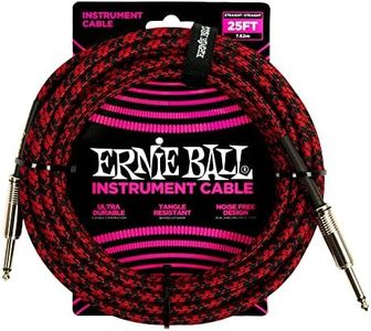 Ernie Ball Braided Instrument Cable, Straight Straight, 25ft, Red/Black