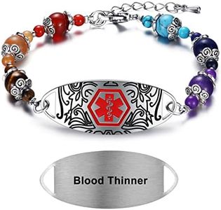 MAXZOOL BLOOD THINNER Medical ID Bracelet for Men Women | Medical Alert Bracelets for Men | Adjustable Emergency ID Bracelet with Colorful Beads 7.5-9.0 Inches