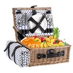 HYBDAMAI Picnic Basket for 4 Persons with Waterproof Picnic Blanket and Insulated Cooler, Large Wicker Picnic Basket for Camping, Outdoors, Valentine's Day, Christmas, Birthday, Wedding Gift