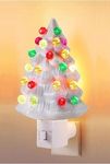 Ceramic Christmas Tree Night Light, Direct Plug, Plugin, Children Bedroom, Multicolor Bulbs & 360 Degree Swivel Plug with ON/Off Switch (White)