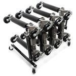 Wiltec Set Storage Rack for 4x Car Tyre Skates and 4x Dolly, Ball Bearing, Manoeuvring Aid Hydraulic 680kg Load Each and Up To 30cm Tyre Width