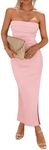 PRETTYGARDEN Women's Summer Bodycon Maxi Tube Dress Ribbed Strapless Side Slit Long Going Out Casual Elegant Party Dresses (Pink,XX-Large)