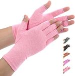 Duerer Arthritis Compression Gloves for Women and Men for RSI, Carpal Tunnel, Rheumatoid, Tendonitis, Open Fingers Gloves for Computer Typing and Daily Work (Pink, S)