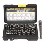 3/8” Drive Impact Bolt Nut Extractor Set, 13 Pcs Lug Nut Remover Kit 1/4”-3/4” Twist Socket Tool Set with a 1/4” Hex Drive to 3/8” Socket Adapter