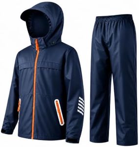 SWISSWELL Kids Rain Gear, Boy Rain Jacket & Pants Navy/Orange 6-8 Years