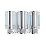 Better Living Aviva Shower Dispenser 3 Chamber, Wall Mount Shower Soap Pump Dispenser for Bathroom Hotel Body Wash, Built-in Hooks, No Drill, Waterproof Shampoo Soap Dispenser 3 x 11 oz, Chrome