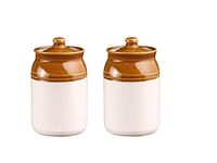 QIMACPLUS Ceramic Handmade Pickle Jar Set With Lid, Dining Table Pickels Containers And An Ideal Gift For Family (1000 ml Set of 2)