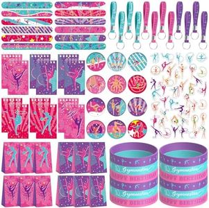 Bomboniere per feste di ginnastica, decorazioni per feste di compleanno per le tue piccole ginnaste di danza, inclusi quaderni, sacchetti regalo, braccialetti schiaffi, braccialetti in gomma, adesivi,