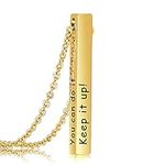 MeMeDIY Personalized Bar Necklace for Men, Customizable Necklace with 3d Vertical Bar Pendant, Engraved Initial Names/Dates/Coordinates/Text, Personalized Jewelry Gifts for Father/Boyfriend (A:Gold)