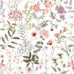 VEELIKE 17.7''x354'' Peach Pink Wildflowers Floral Wallpaper Mural Peel and Stick Pink Floral Contact Paper for Walls Shelves Nursery Wallpaper Removable Adhesive Floral Vinyl Wallpaper for Bedroom