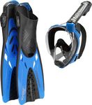 CRESSI Baron + Tonga Combo Black/Blue S/M-Set Baron Full Face Mask, Wide View, Anti-fog System, Easy Breathing+Light Adjustable Tonga Fins, Black/Blue, S/M