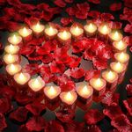 24pcs Bright Romantic Heart LED Candles with 1200pcs Artificial Rose Petal Kit - Romantic Valentine's Day Decorations,Flameless Romantic Love LED Tealight Candle for Anniversary Wedding Table Decor